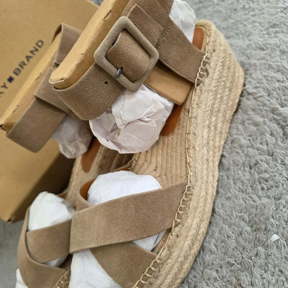 Lucky Brand Dune Oiled‎ Suede Espadrille Platform Wedge Sandals Women 11M NEW